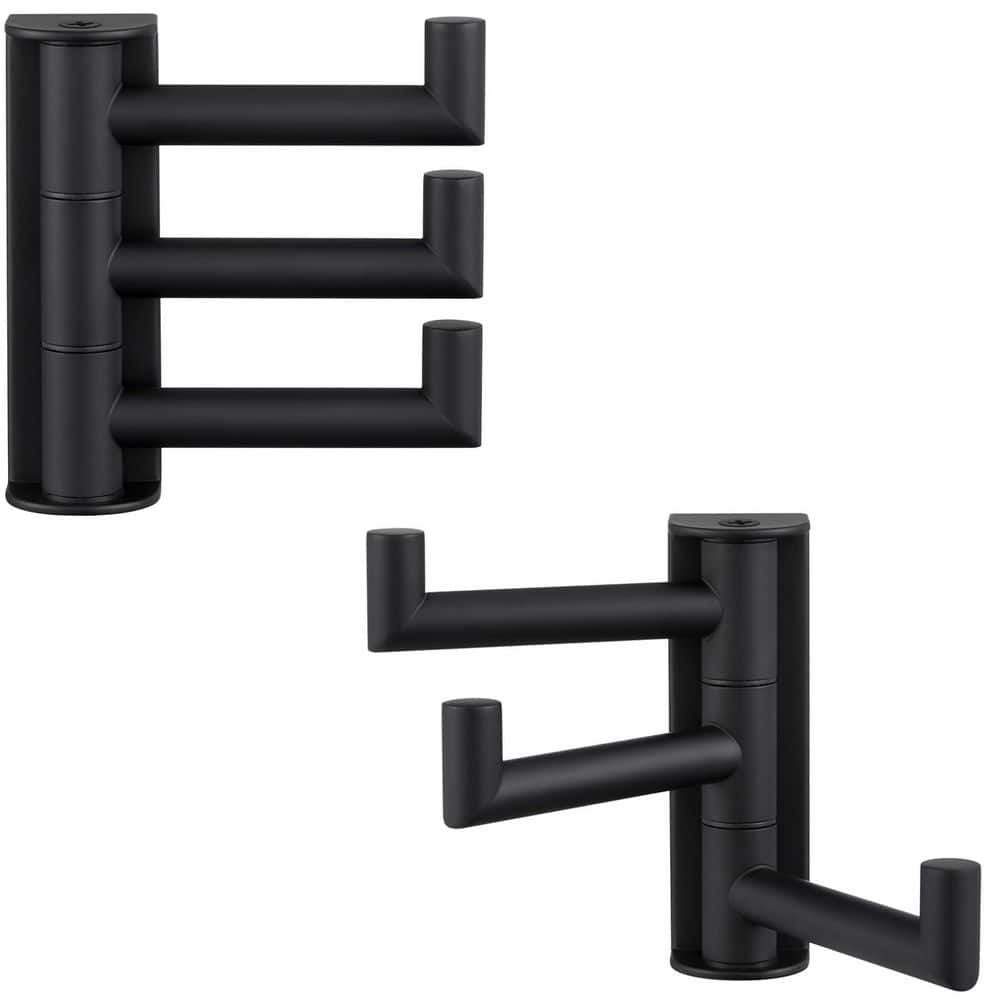 Numhew 2-Pack J-Hook Robe/Towel Hook in Matte Black, Stainless Steel Foldable 3 Arms Robe Towel Holder, Shower Wall Coat Hooks (1)