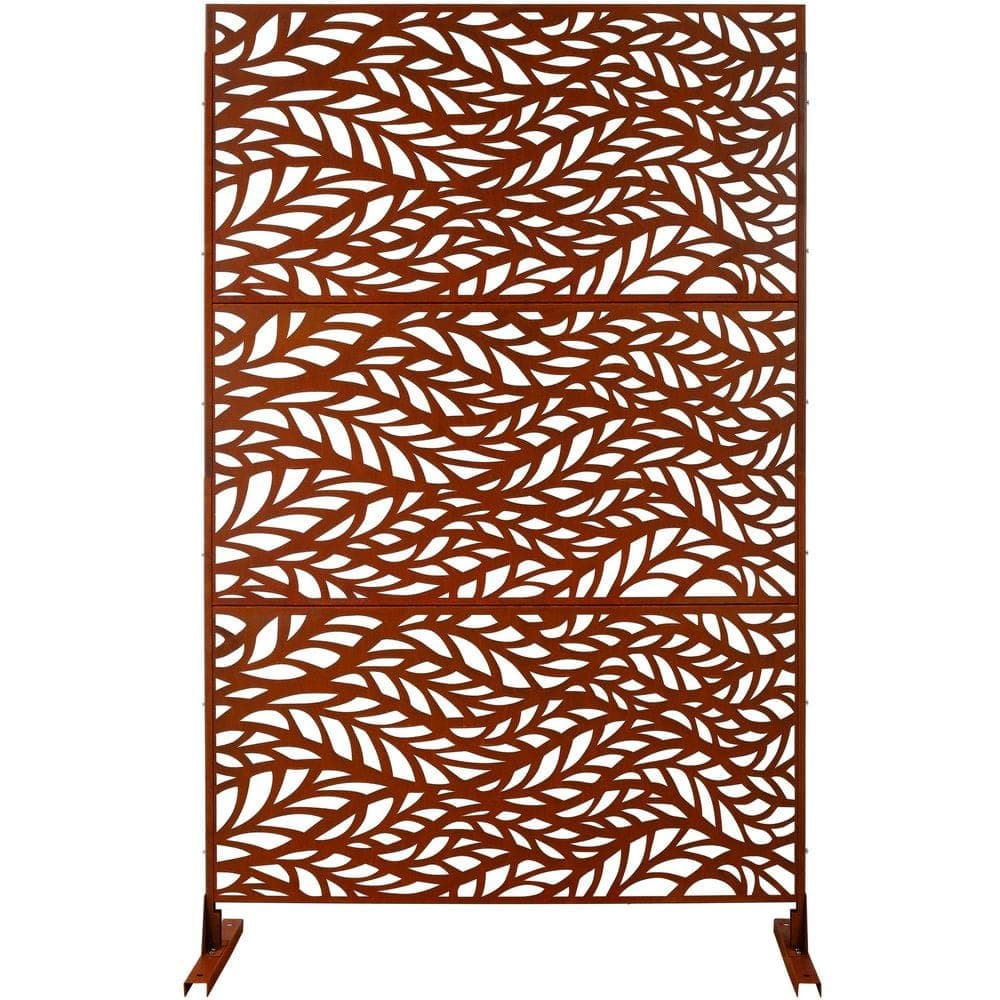 maocao hoom Outdoor & Indoor Privacy Screen Metal Privacy Screen 76" H x 48" W, Freestanding Decorative Privacy Screen, Steel, Brown (1)