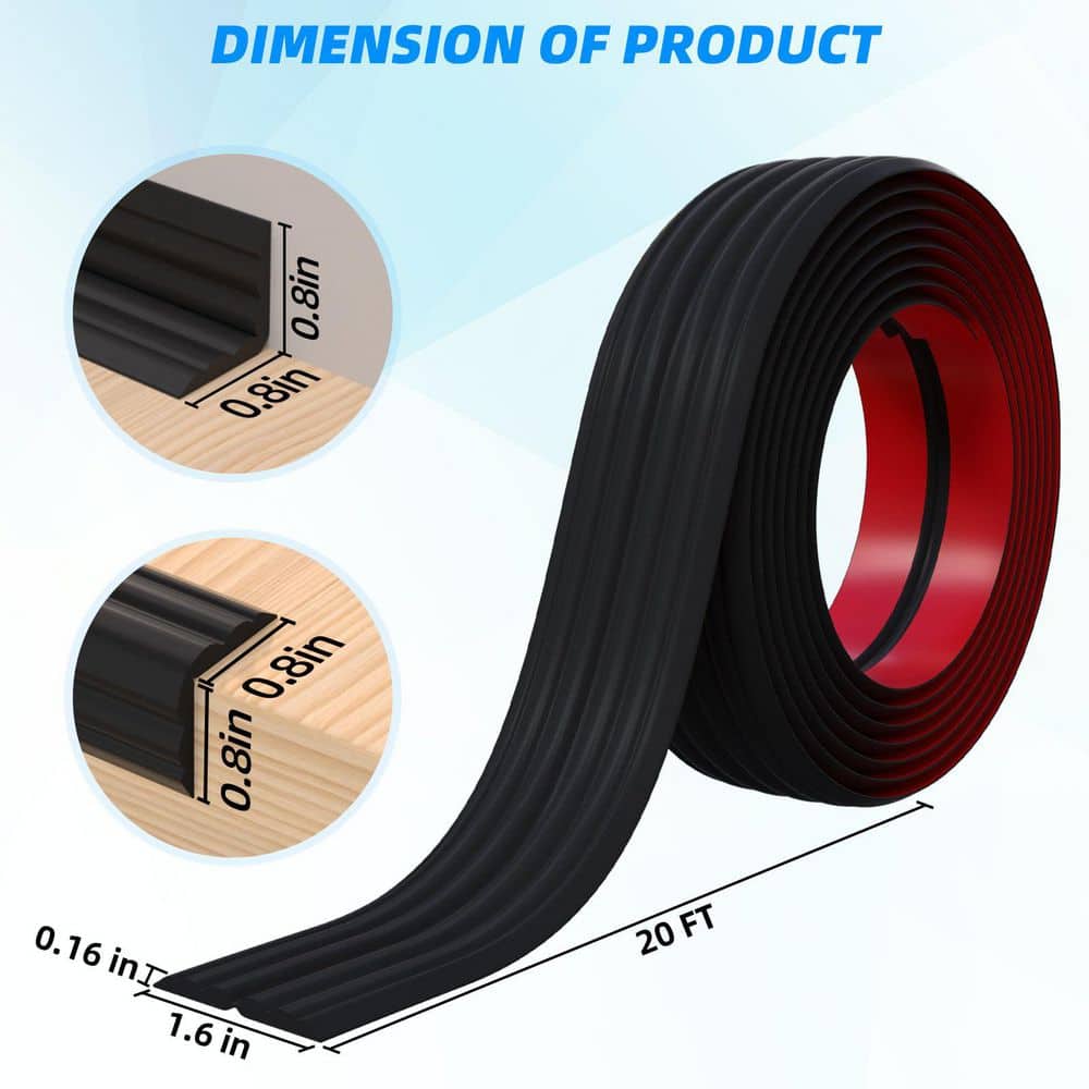 Laybus 1.6 in. x 20 ft. Plastic Black Wall Corner Protector Moulding Trim, Peel and Stick Inside Outside Drywall Corner Bead (3)