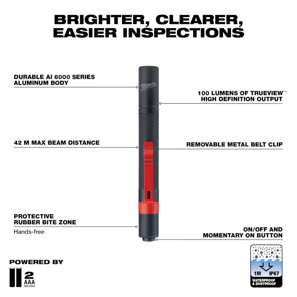 Milwaukee 100 Lumens Aluminum Pen Light with Clip (4)