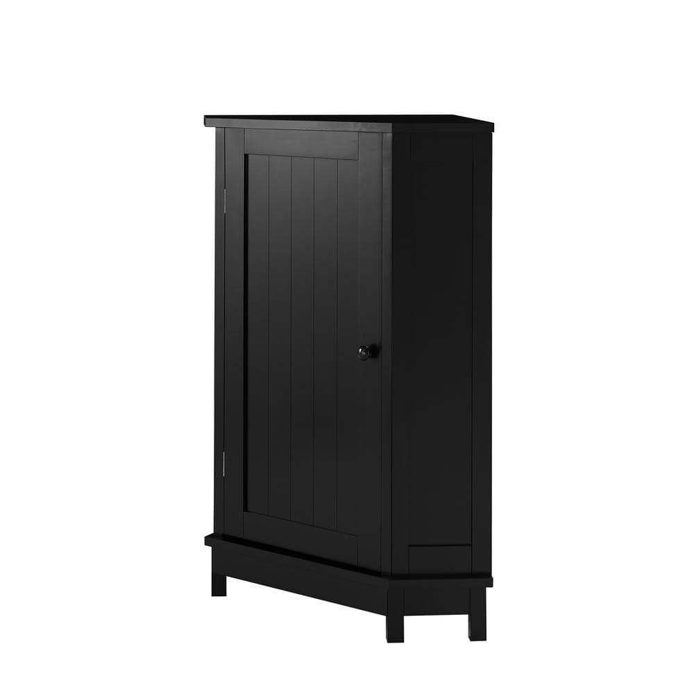 Tatahance 24.8 in. W x 17.5 in. D x 31.4 in. H Black Wood Freestanding Triangle Corner Linen Cabinet with Adjustable Shelf (2)