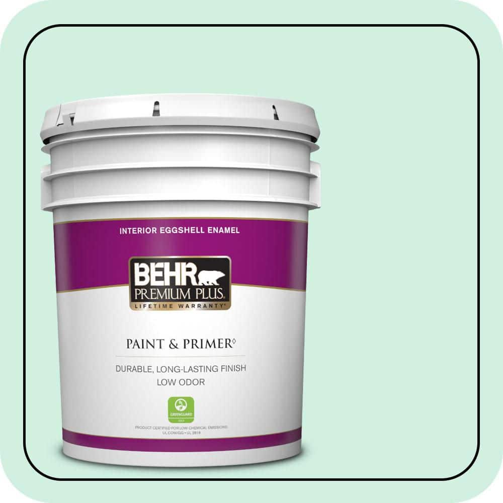 BEHR PREMIUM PLUS 5 gal. #P420-1 Spring Frost Eggshell Enamel Low Odor Interior Paint & Primer