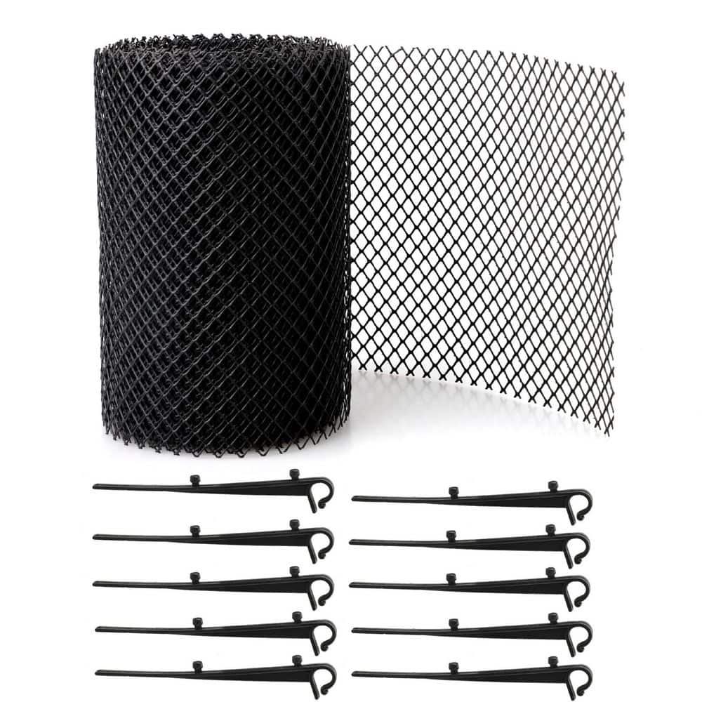 Wellco 6 in. x 20 ft. Black Plastic Gutter Guard Mesh Roll with Fixed Hooks-6 Rolls (1)