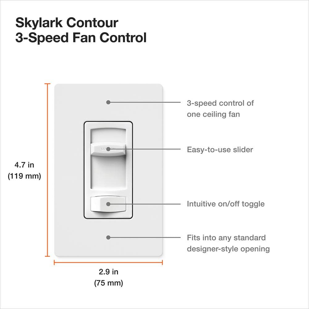 Lutron Skylark Contour 5 Amp Single-Pole/3-Way, Quiet 3-Speed Fan Control- (CTFSQ-F-LA) (3)