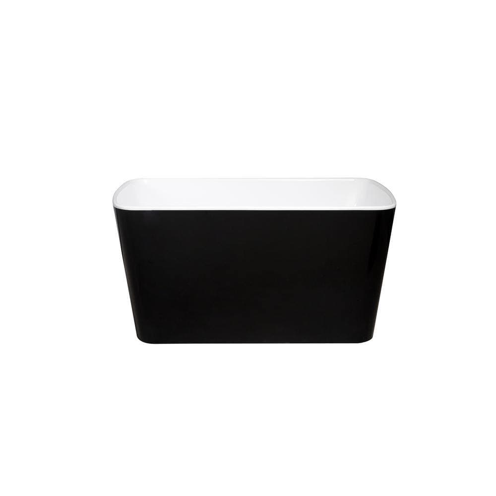 cadeninc 49 in. x 28 in. Acrylic Square Freestanding Soaking Bathtubin Glossy Black with Chrome Overflow and Drain (1)