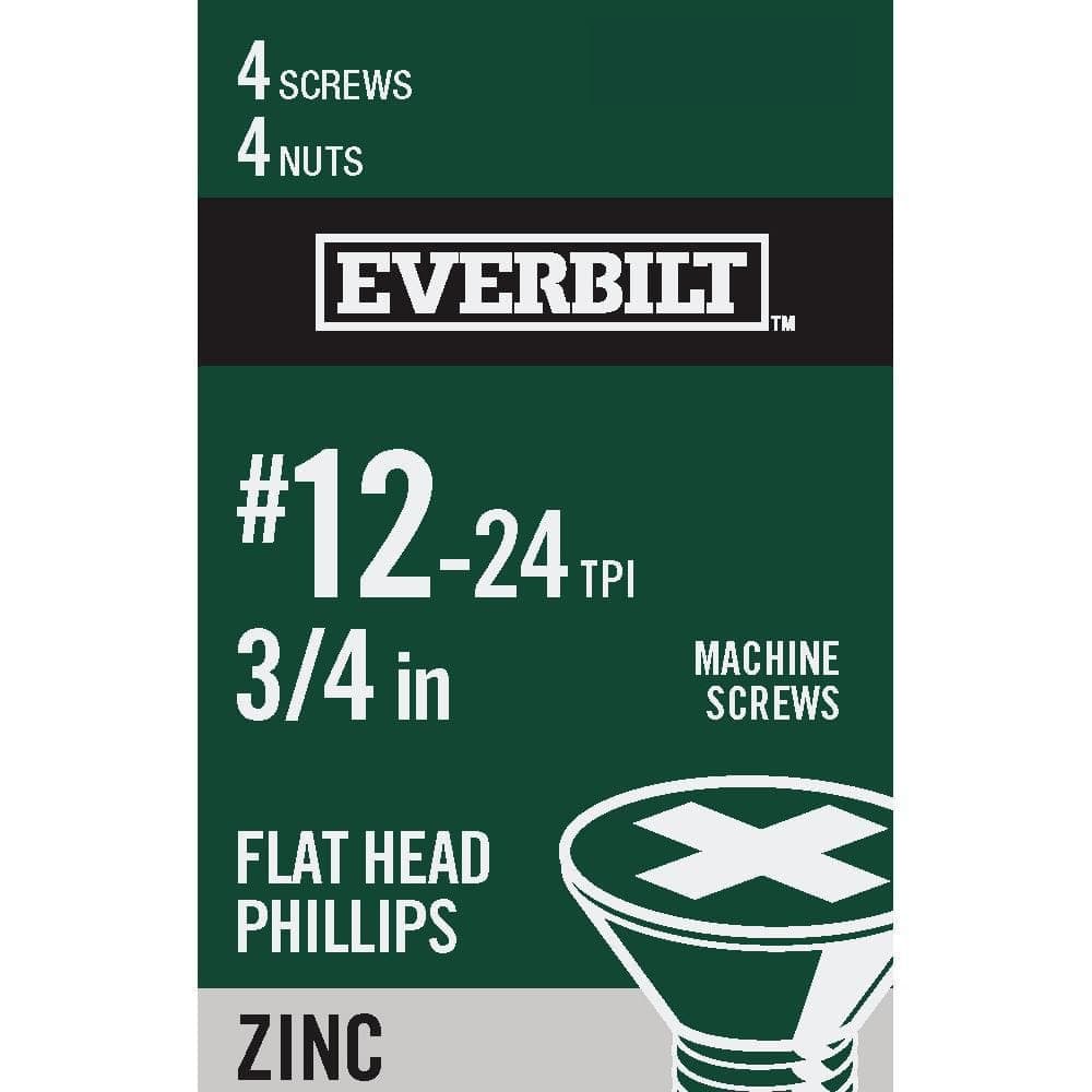 Everbilt #12-24 x 3/4 in. Phillips Flat Head Zinc Plated Machine Screw (4-Pack)