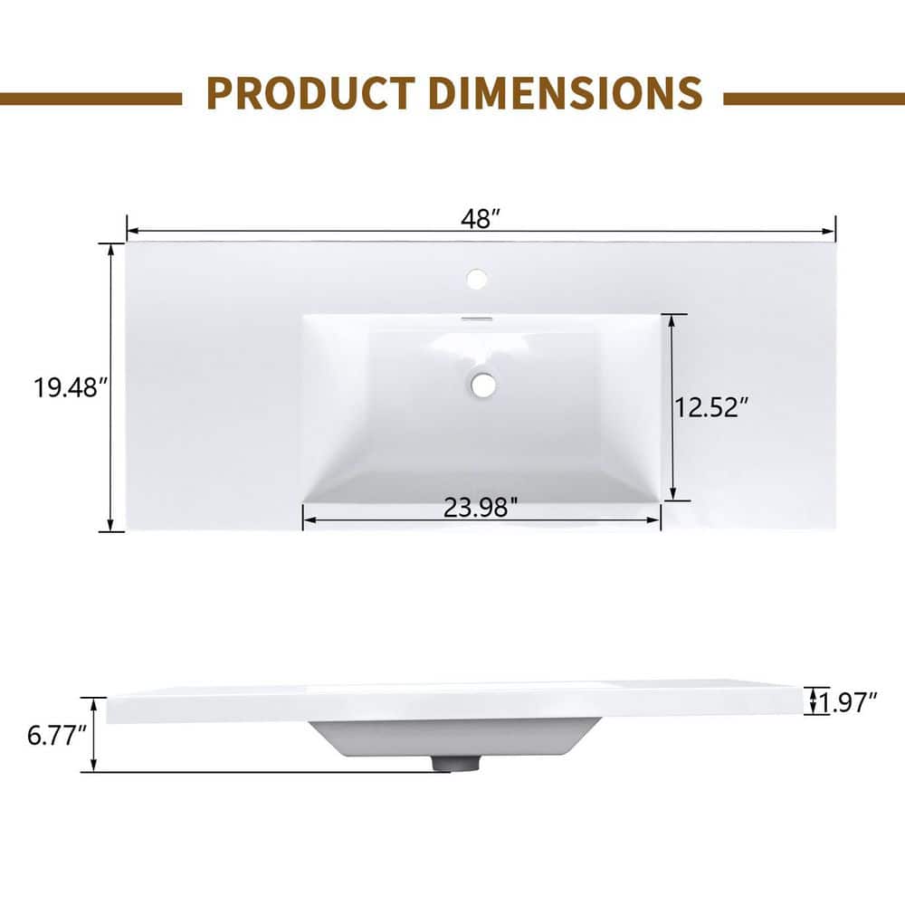 LANDOLT Velora 48 in. W. 19.48 in. D Solid Surface Resin Rectangular Single Sink Bathroom Vanity Top (4)