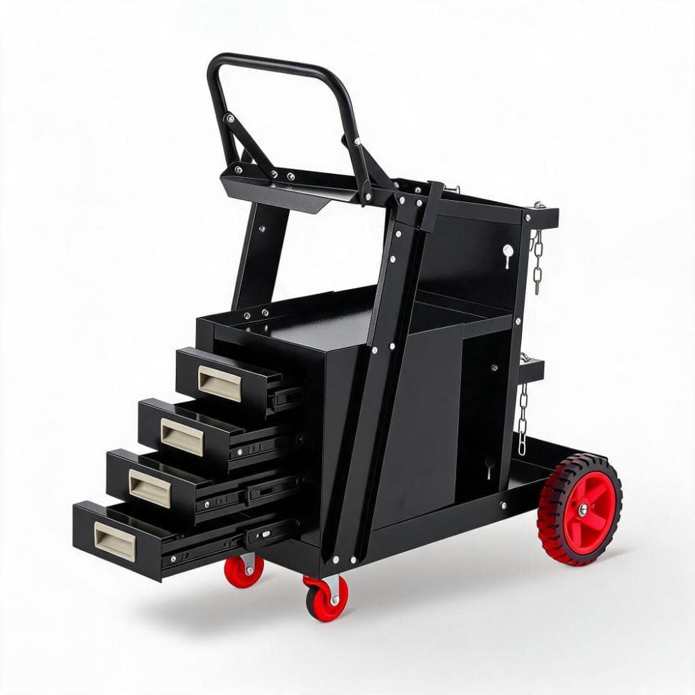 Unbranded Heavy Duty 400 lbs Q235 Steel Frame 28 in. 4-Drawer Welding Cart with 360° Swivel Casters