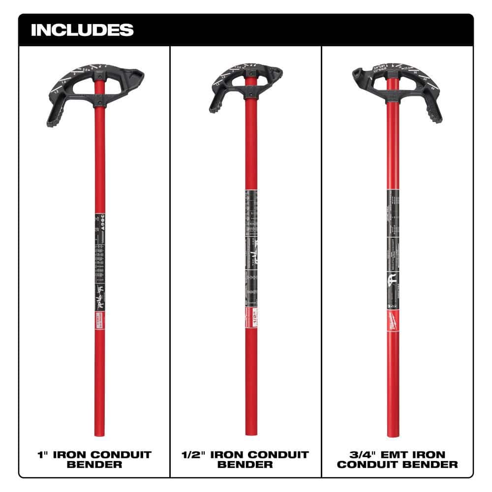 Milwaukee 1/2 in, 3/4 in., and 1 in. Iron Conduit Bender Head with Handle Set (3-Pack) (2)