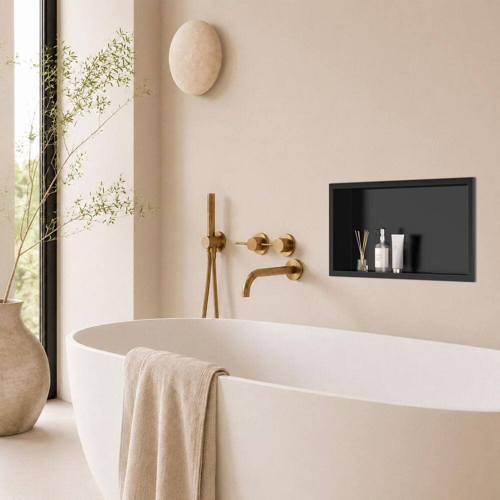 Velusian 24 in. W x 12 in. H x 4 in. D Waterproof Recessed Shower Niche Space-Saving Storage Shelf in Matte Black, No Tile Needed (3)