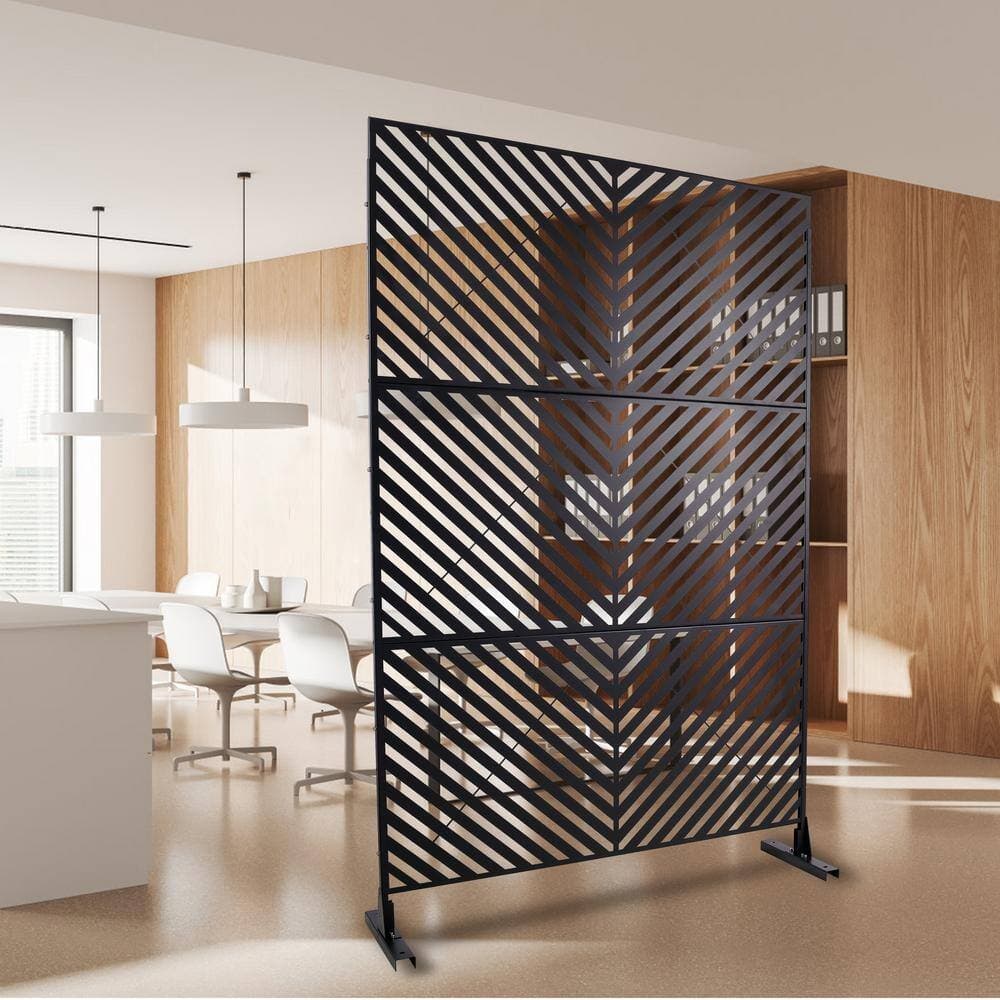 Sudzendf Outdoor and Indoor Freestanding Decorative Privacy Screen Metal Privacy Screen, Fence Panels in Black (3)
