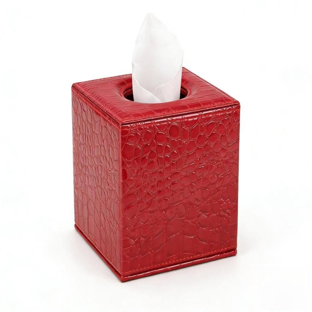 Unbranded Tissue Box Cover Square PU Leather Crocodile Red for Home Office Car Decor 5.32 L x 5.32 W x 5.51 H Size (2)