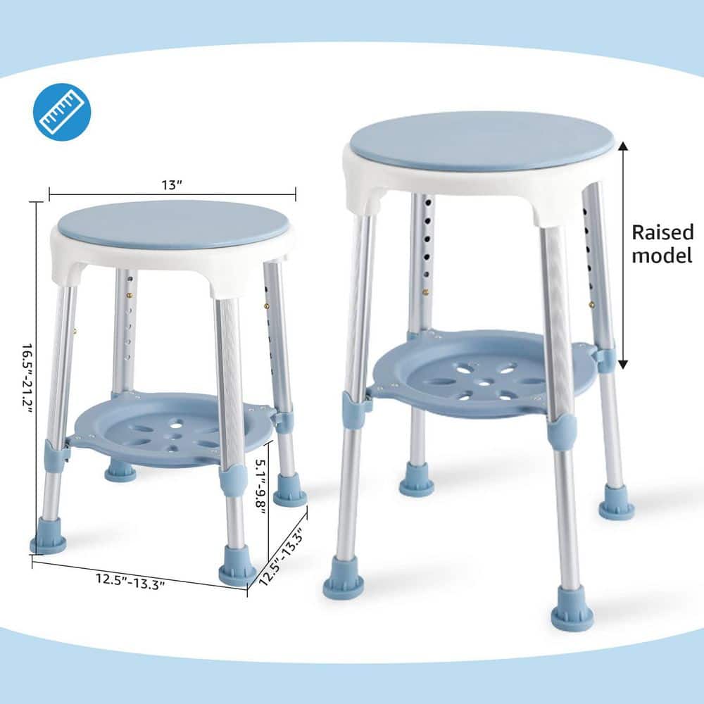 Wudkey 13.3 in. W Shower Chair Stool for Inside Shower, Corner Plastic Shower Stool in Blue, 360 Degree Swivel Bath Seat (2)