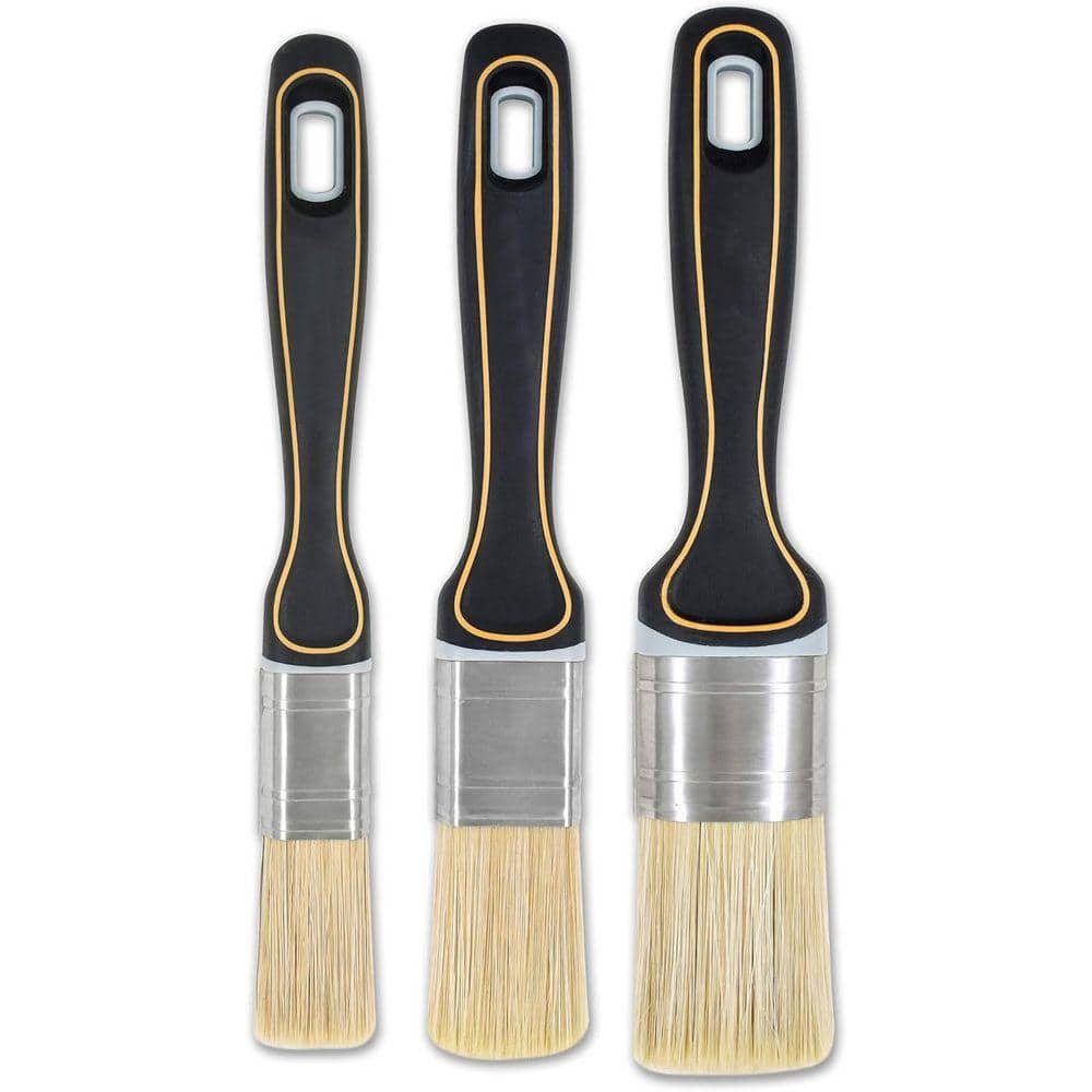 KIWDZFU 3PC Wax Chalk Paint Brush Set for Furniture Painting with Synthetic Filament and Ergonomic Rubber Handle (1)