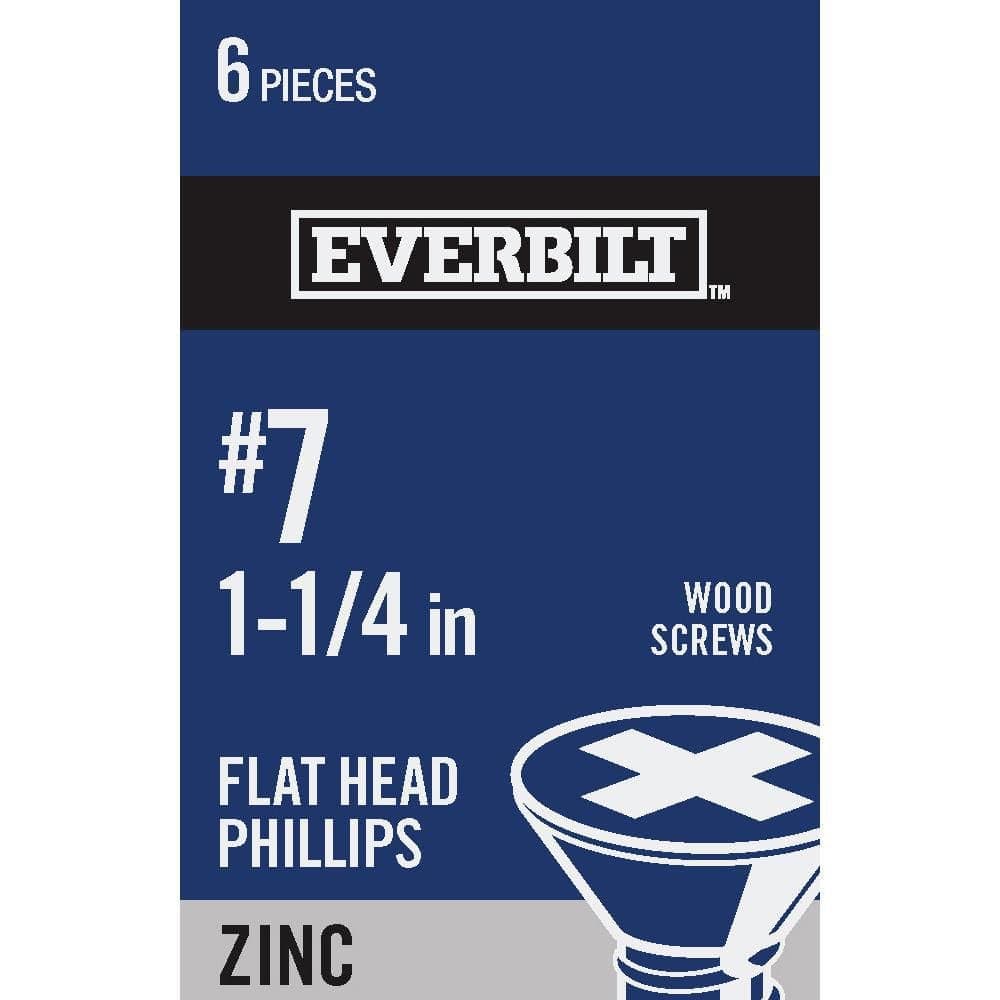 Everbilt #7 x 1-1/4 in. Zinc Plated Phillips Flat Head Wood Screw (6-Pack) (1)