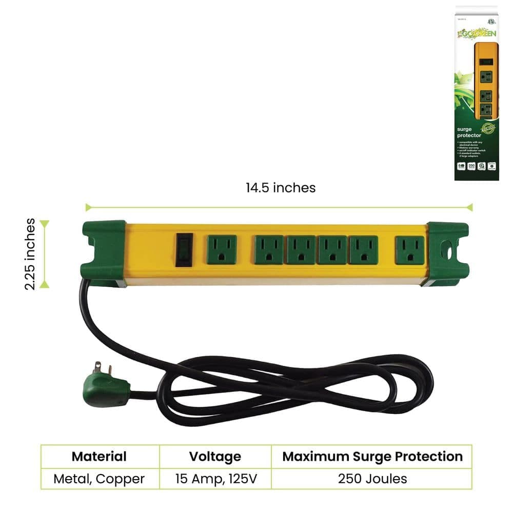 GoGreen Power 6 Outlet Metal Surge Protector w/ 6 ft. Heavy Duty Cord (2)