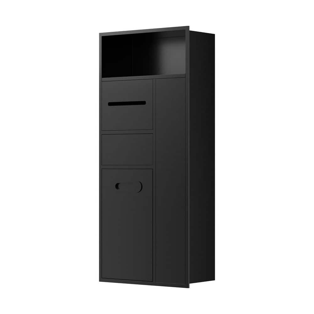 Simple Project 15.8 in. W x 33.9 in. H x 5.6 in. D Stainless steel Shower Niche one in Black with Toilet Paper Holder