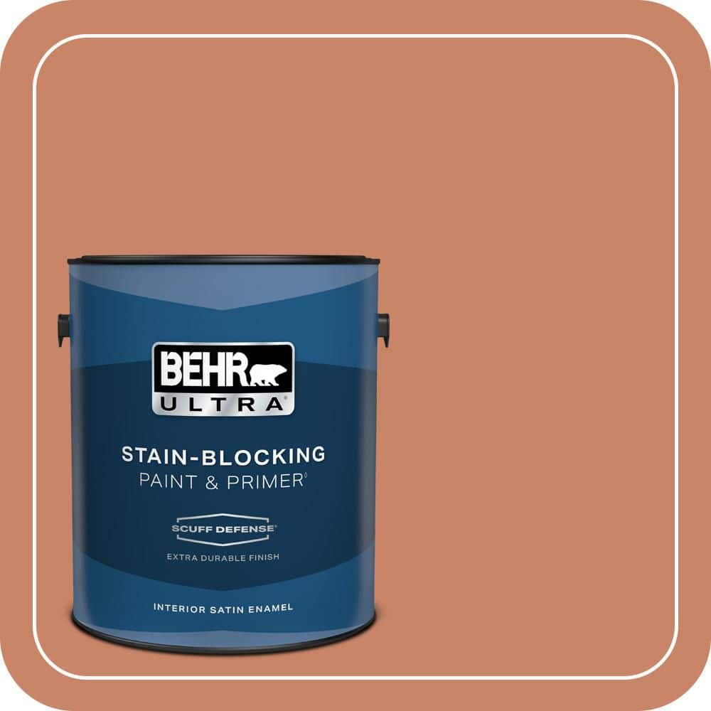 BEHR ULTRA 1 gal. #MQ4-39 Cabana Melon Extra Durable Satin Enamel Interior Paint & Primer