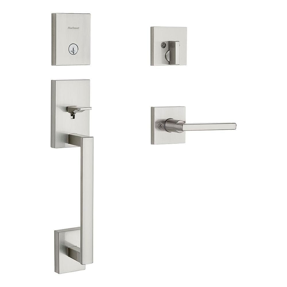 Kwikset San Clemente Satin Nickel Single Cylinder Keyed Entry Door Handleset w/ Halifax Door Handle Featuring SmartKey Security