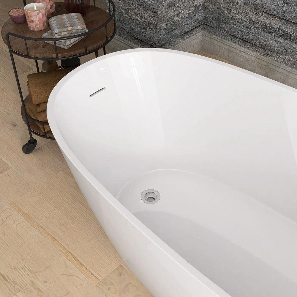 Zeafive Neo 29.5 in. Slipper Acrylic Freestanding Soaking Bathtub Flatbottom Oval Modern Tub with Pop-Up Drain (2)