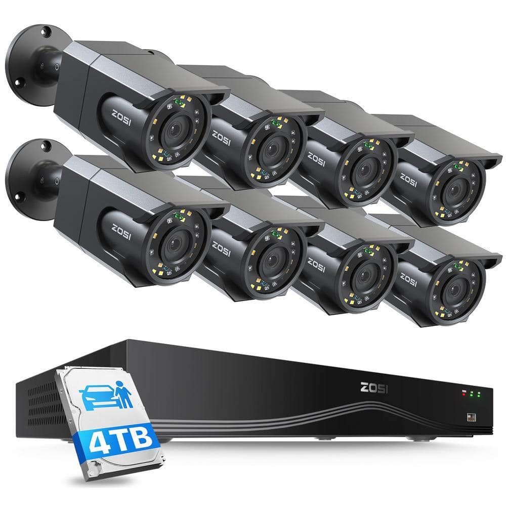 ZOSI 4K 24-Channel 4TB POE NVR Security Camera System with 8 Wired 8MP Outdoor Cameras, AI Detection, Dual-Disk, Cooling Fan (1)