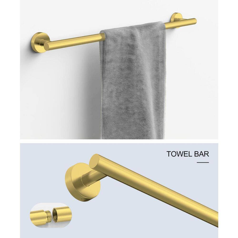 HOMEMYSTIQUE 5-Piece Wall-Mounted Bathroom Hardware Set with 26 in. Towel Bar and Toilet Paper Holder in Brushed Gold (2)
