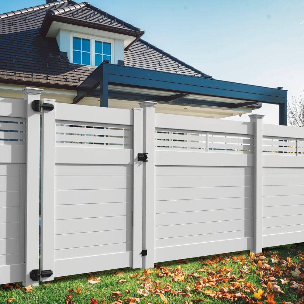 Barrette Outdoor Living Horizontal Fence Boardwalk DSP 5 in. x 5 in. x 108 in. Vinyl Line Post in White (3)