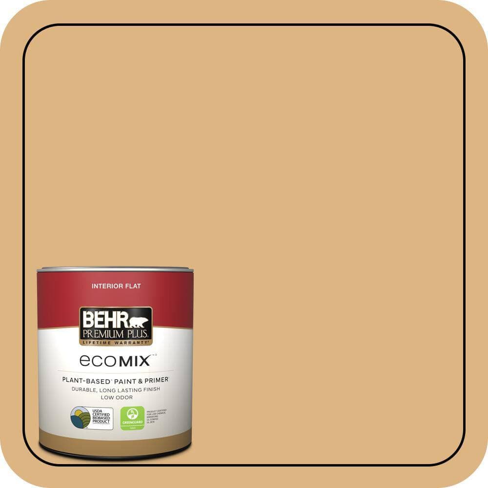 BEHR PREMIUM PLUS 1 qt. Home Decorators #HDC-CL-18 Cellini Gold Flat EcoMix Plant-Based Interior Paint & Primer (1)