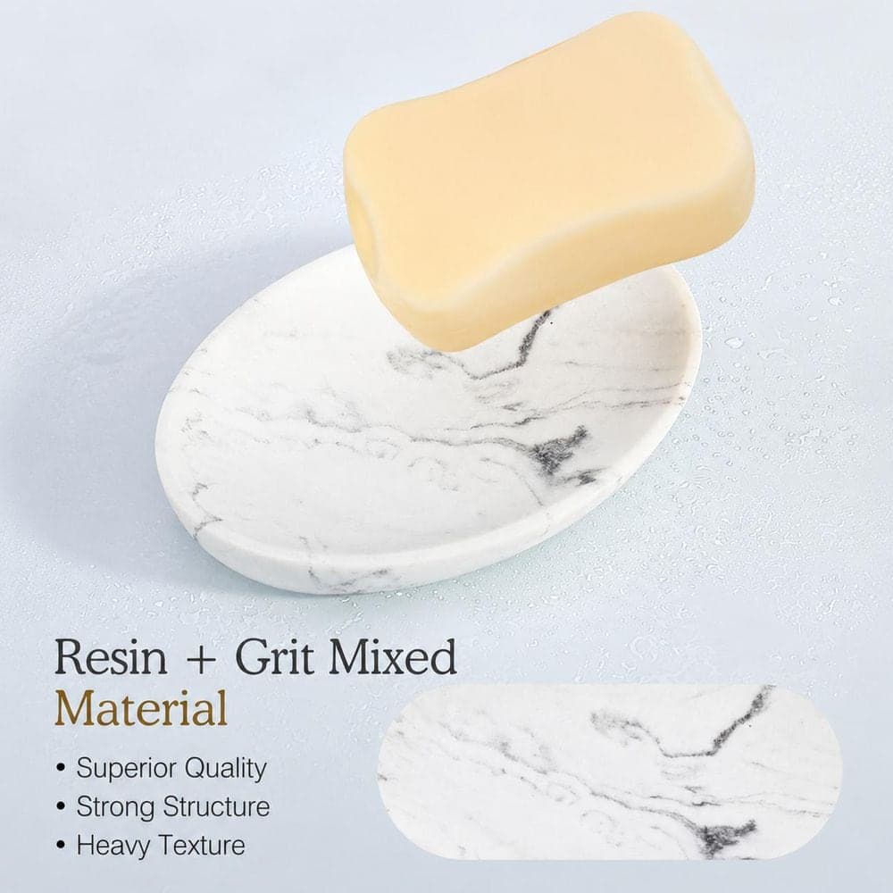 Unbranded 1 Pack Gravel White Marble Resin Oval Soap Dish Holder Tray for Bathroom Vanity Shower and Kitchen Sink (2)