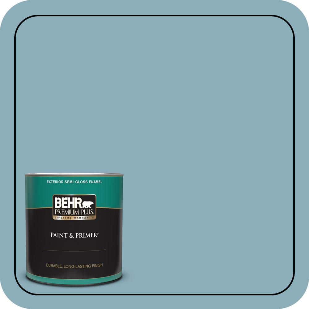BEHR PREMIUM PLUS 1 qt. #QE-51 Atmosphere Semi-Gloss Enamel Exterior Paint & Primer