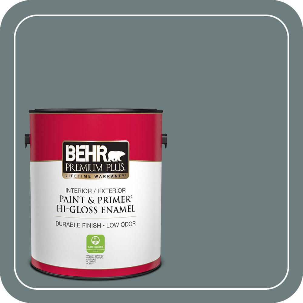 BEHR PREMIUM PLUS 1 gal. #N440-5 Coney Island Hi-Gloss Enamel Interior/Exterior Paint & Primer