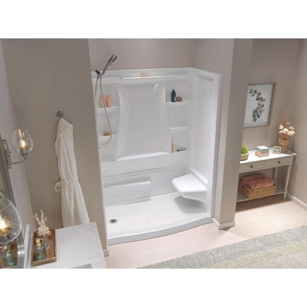 Delta Classic 500 Curve Right Seat 60 in. x 32 in. x 75.88 in. H Alcove Shower Kit Shower Wall and Shower Pan in White (2)