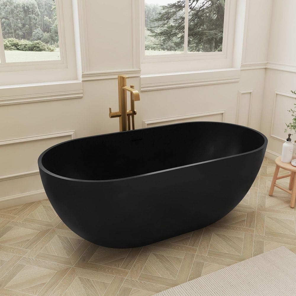 SJ STAR&JANE Kylie 59 in. x 29 in. Stone Resin Freestanding Soaking Bathtub in Black (2)