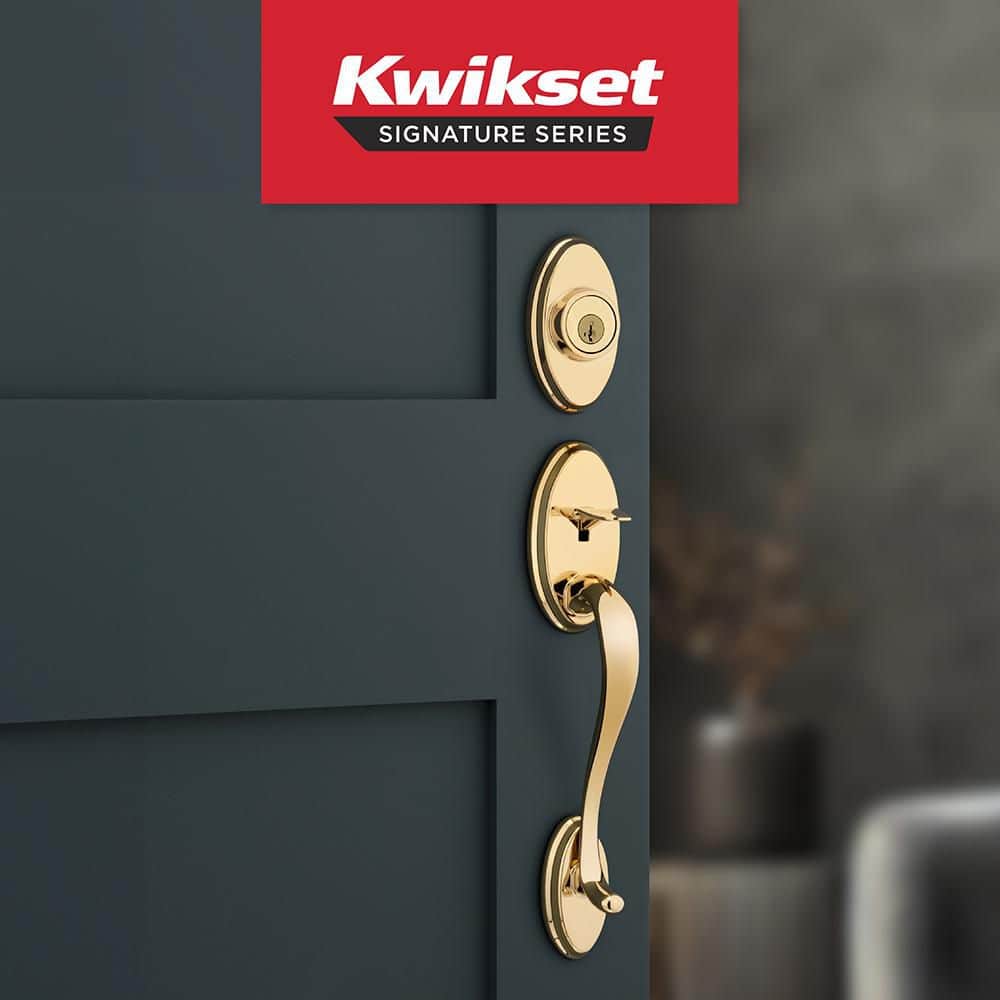 Kwikset Shelburne Polished Brass Single Cylinder Door Handleset with Interior Juno Doorknob featuring SmartKey Security (2)