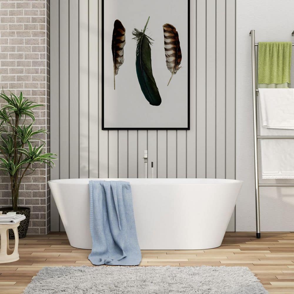 ANGELES HOME 31.5 in. Soaking Bathtub with Chrome Overflow and Pop-Up Drain, Gloss White (1)