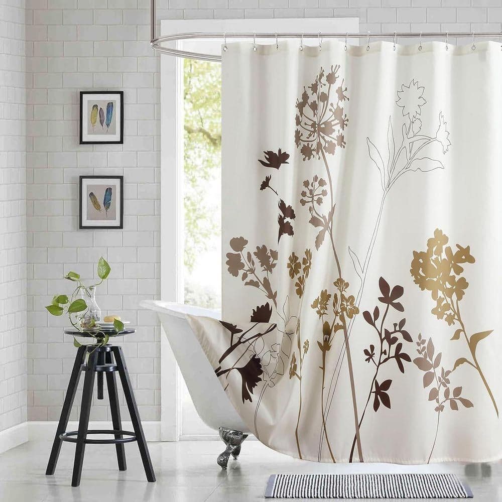 JFVKAF Floral Polyester Shower Curtain 72 x 78 Waterproof Beige Brown Grey Plant Design for Bathroom with Metal Grommets (2)
