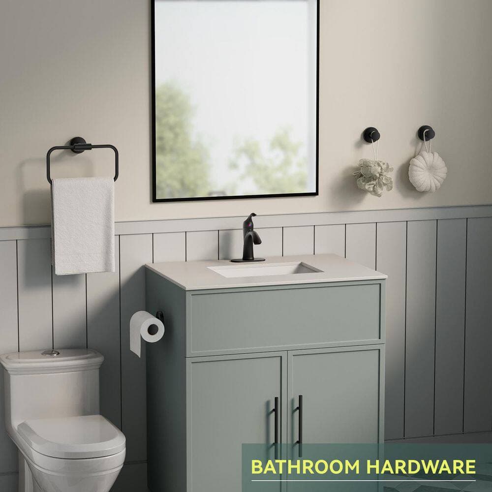 BWE 4-Piece Bath Hardware Set with Toilet Paper Holder, Towel Ring and 2-Towel Hook in Matte Black (2)