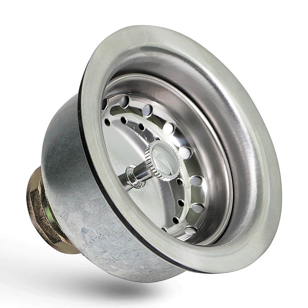 PLUMBFLEX 3-1/2 in. - 4 in. Kitchen Sink Stainless Steel Drain Assembly with Strainer Basket Stopper Double Cup Design (1)