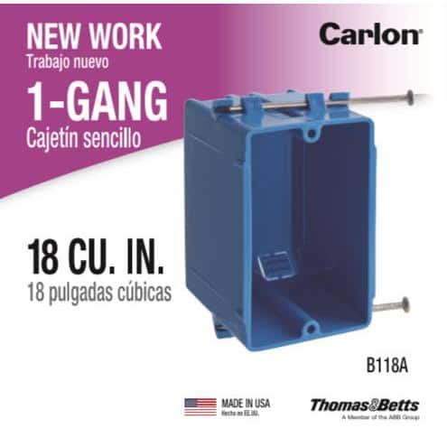 Carlon 1-Gang 18 cu. in. Blue Electrical PVC New Work Electrical Switch and Outlet Box (B118A) (3)