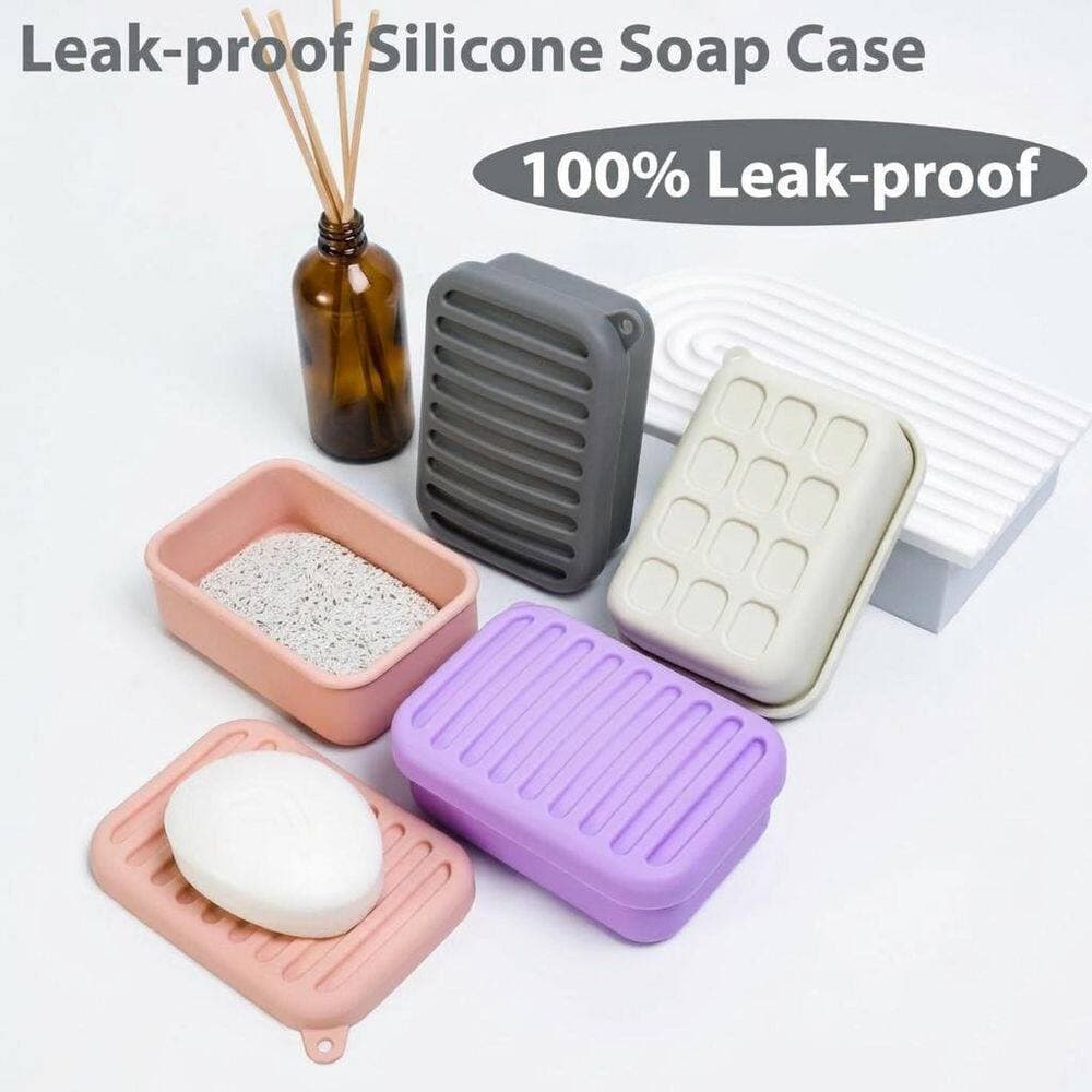 Unbranded Deep Gray Silicone Travel Soap Case Leakproof Portable Bar Soap Holder with Drainage Layer for Trips (2)