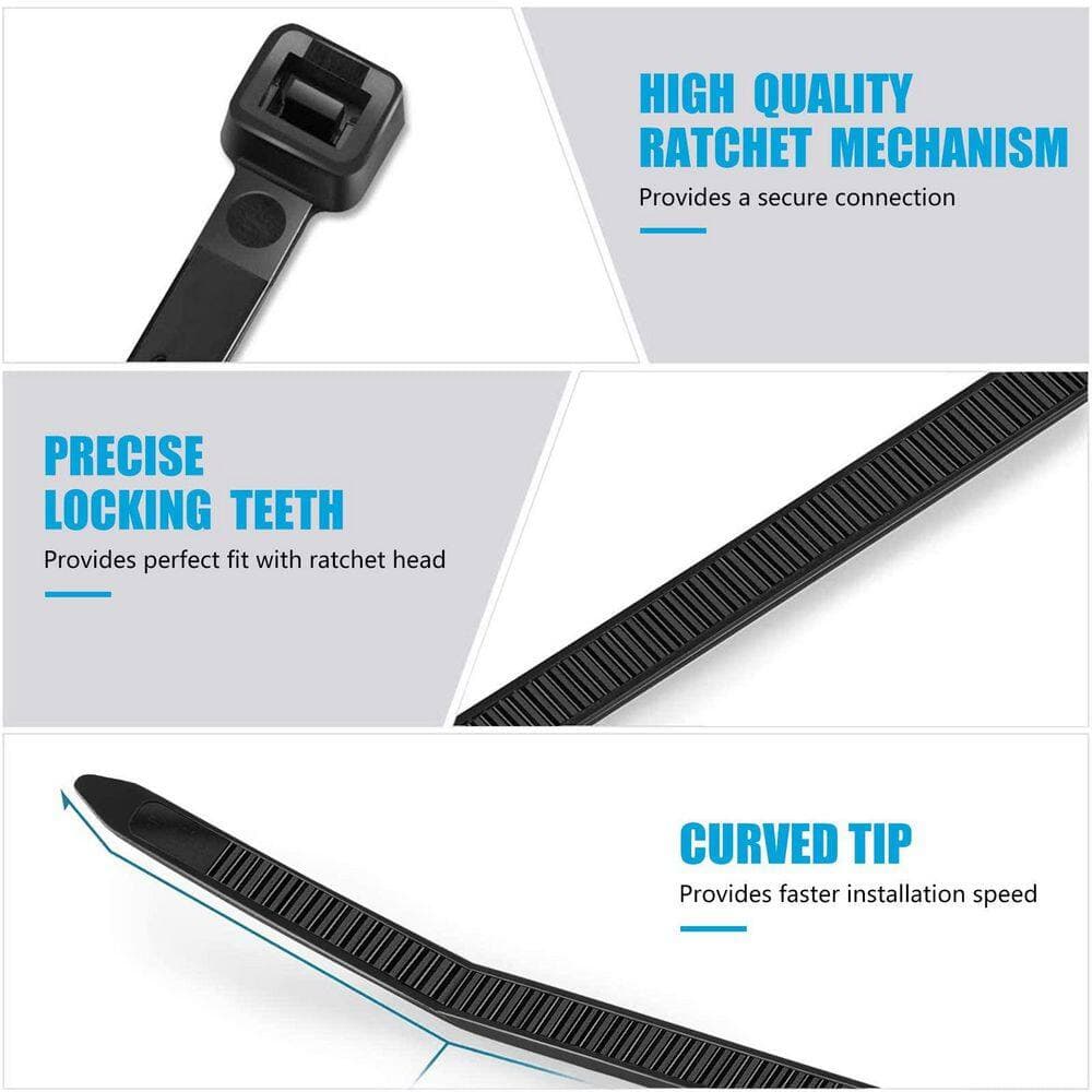 NVNOO 8 in. Black Cable Ties, 40 lbs. Tensile Strength, Wire Ties for Indoor and Outdoor Use (100-Pack) (3)
