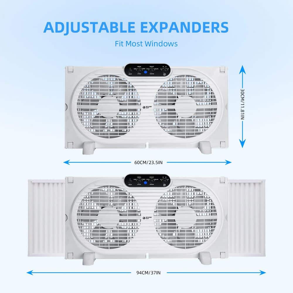 BEYOND BREEZE Twin Window Fan 9 in. with Reversible Airflow and Remote, 3-Speed Expandable Exhaust Fan for Home and Bedroom, White (3)