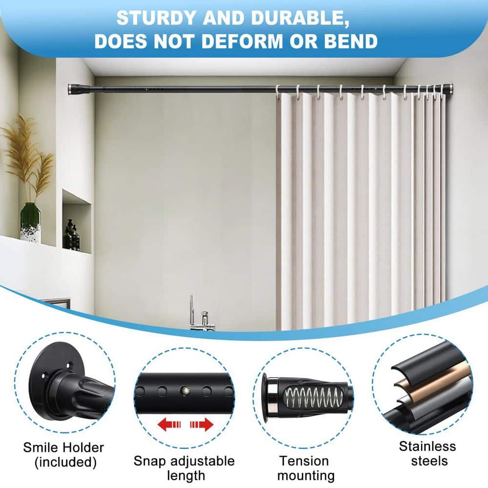 Numhew 42 in. to 115 in. Tension Curtain Rod, Adjustable Heavy Duty Black Shower Curtain Rod for Bathroom (2)