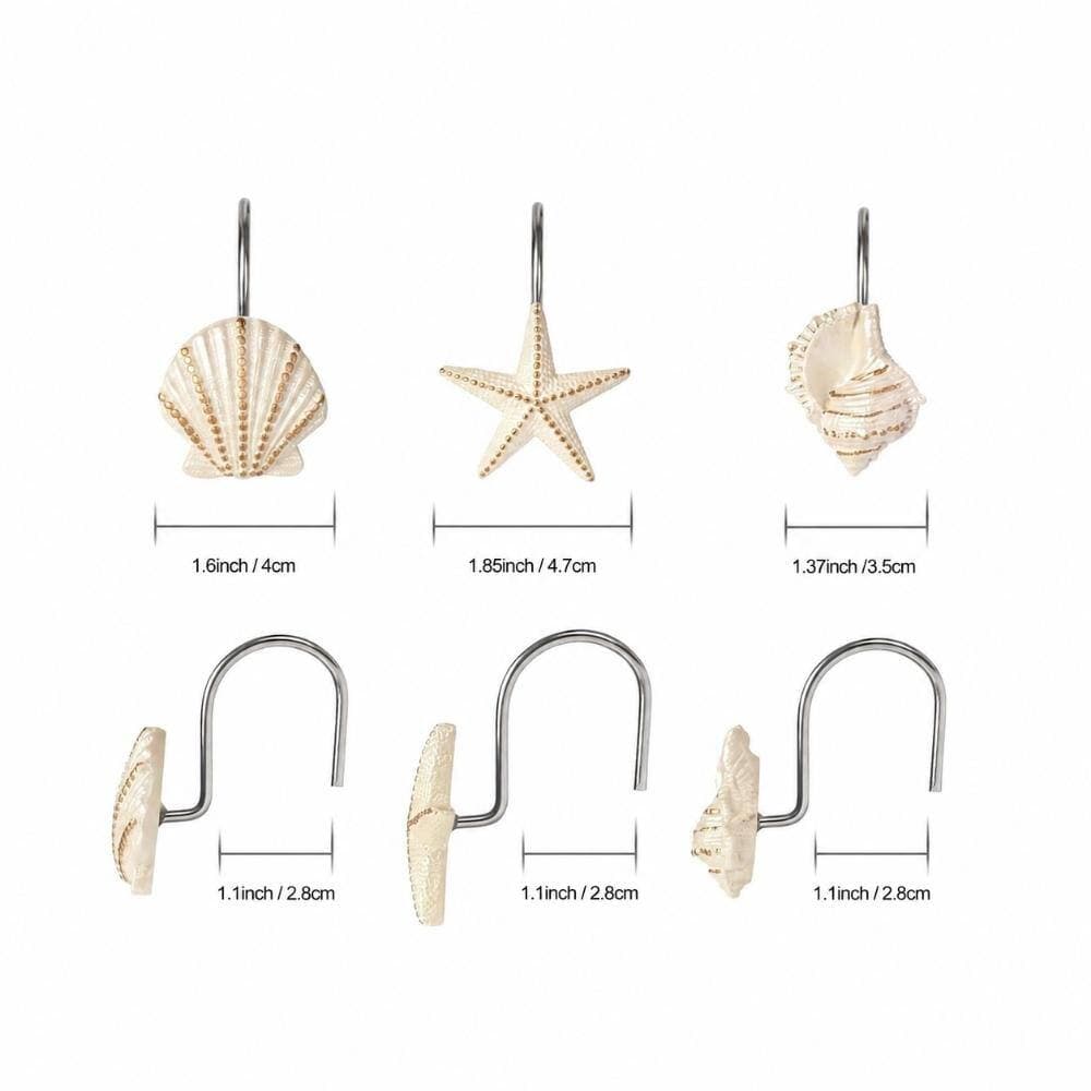 Unbranded Decorative Ocean Shower Curtain Hooks 12 Pack, Resin Seashells Starfish Conch Rings, Bronze Gold Finish (2)