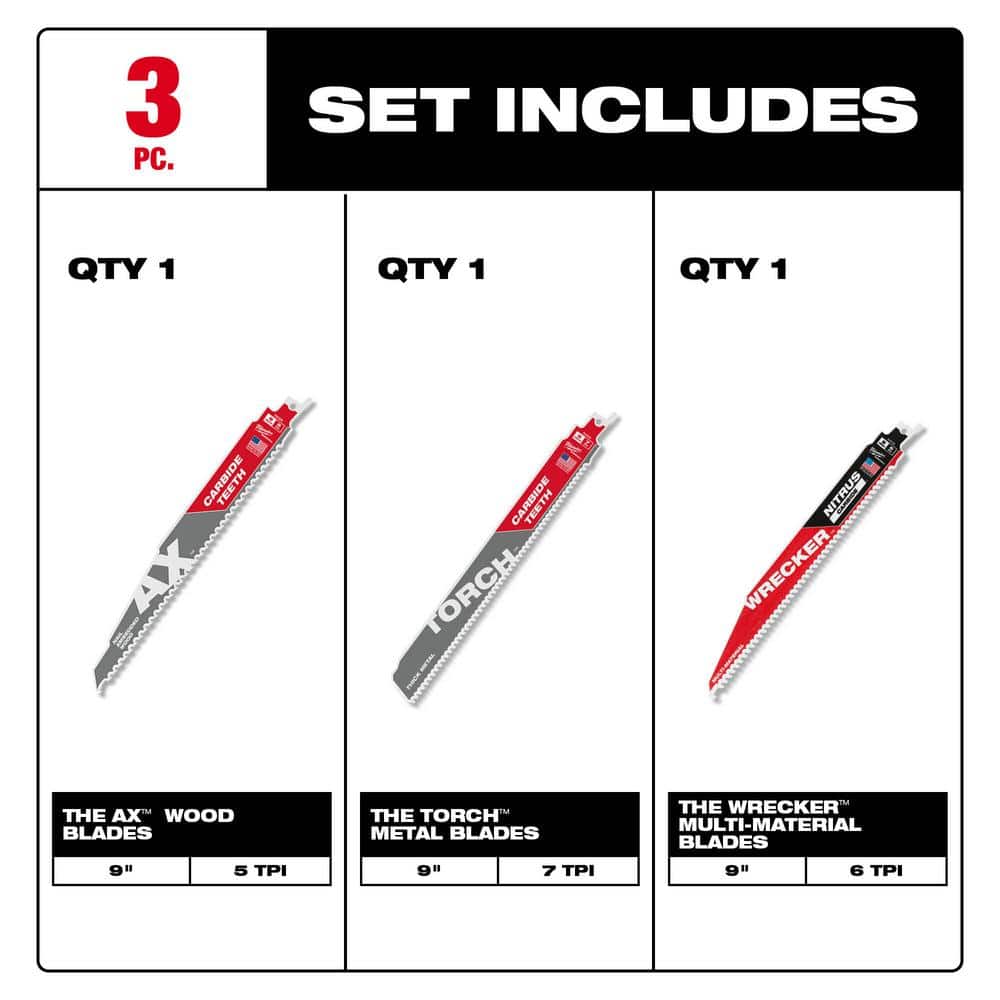 Milwaukee 9 in. AX, TORCH & WRECKER Carbide Teeth Cutting SAWZALL Reciprocating Saw Blades (3-Piece) (2)