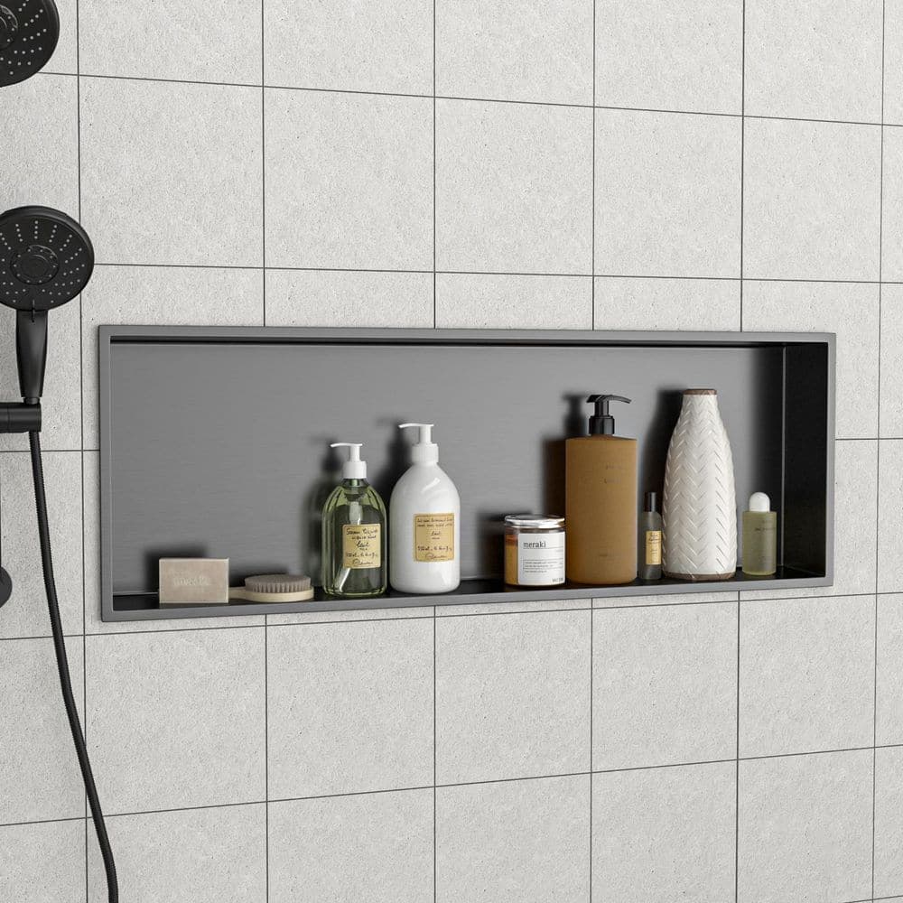 Afhocomp 13 in. W x 37 in. H x 3.94 in. D Stainless Steel Shower Niche Set of 1 Piece in Gunmetal Black with Low Profile (3)
