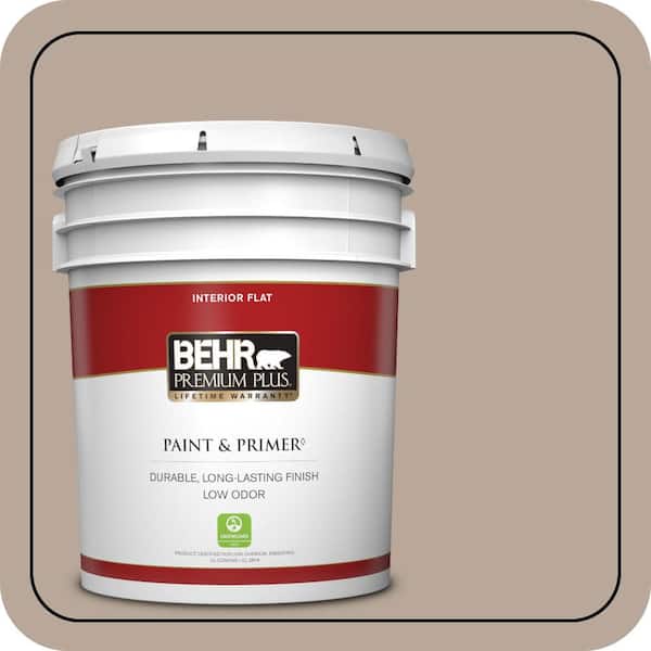 BEHR PREMIUM PLUS 5 gal. #PPU5-14 Mesa Taupe Flat Low Odor Interior Paint & Primer (2)