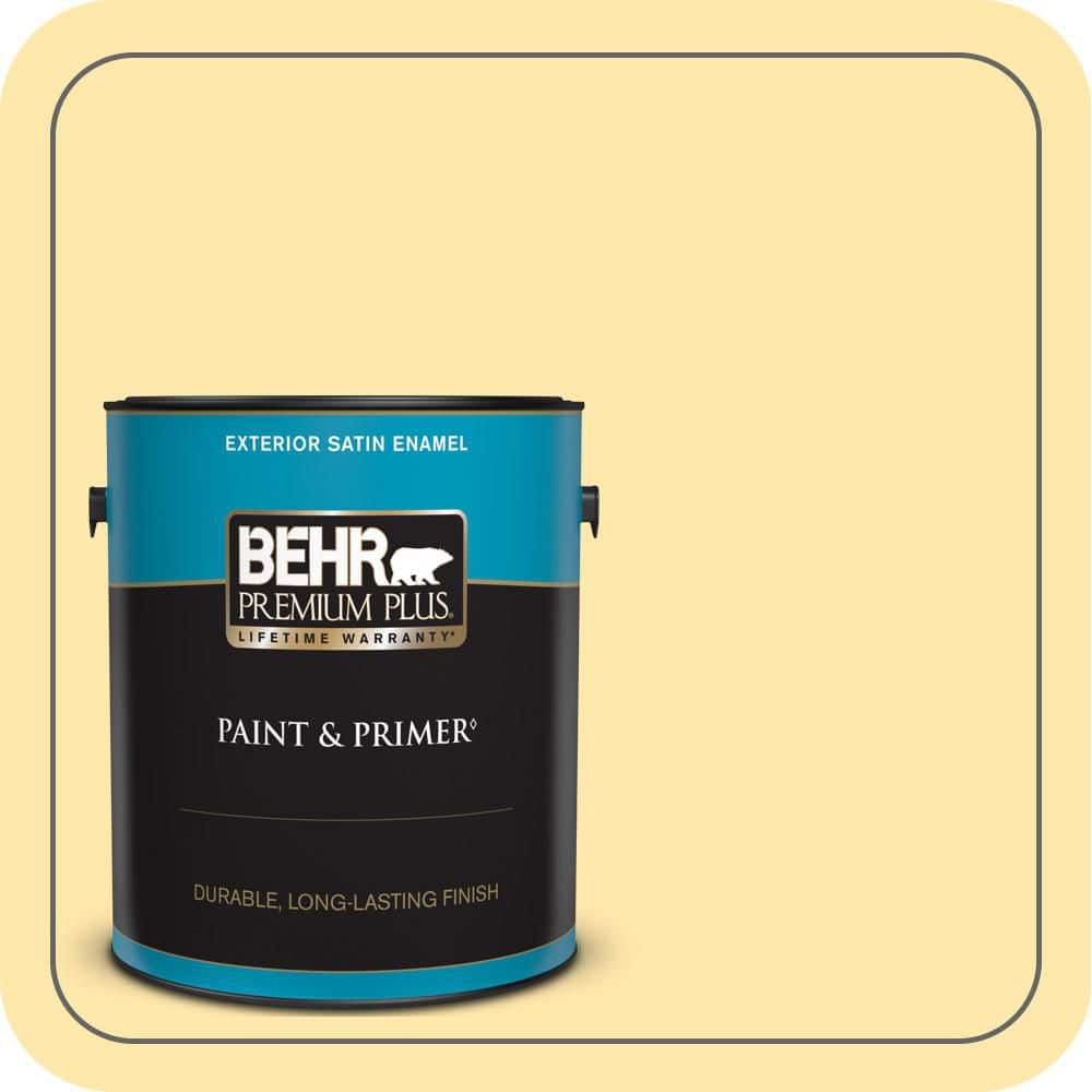 BEHR PREMIUM PLUS 1 gal. #PPH-02 Corn Satin Enamel Exterior Paint & Primer (1)