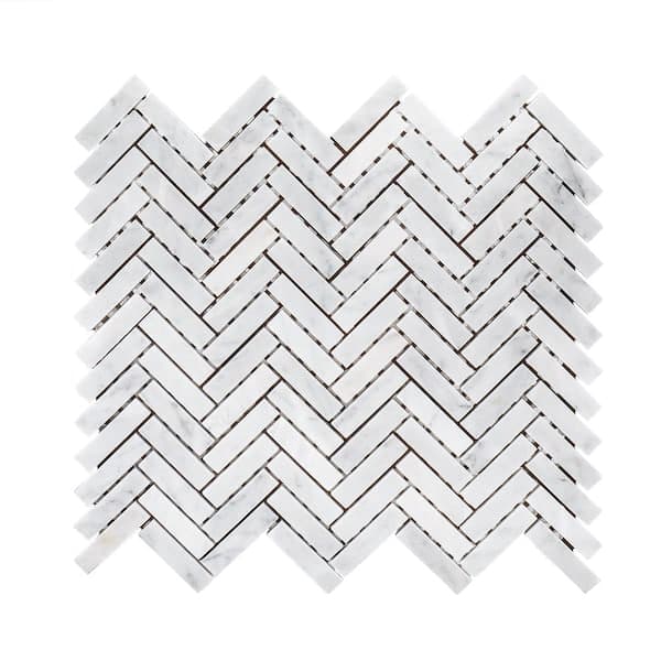 Jeffrey Court Jet Stream White 10-1/8 in. x 11-1/8 in. Herringbone Honed Marble Floor and Wall Mosaic Tile (2)