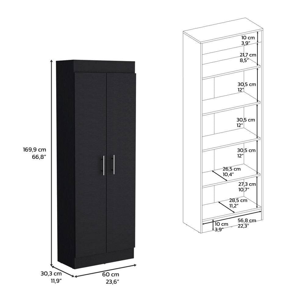 Tahanbath 23.60 in. W x 11.90 in. D x 66.80 in. H Black Particle Board Freestanding Linen Cabinet w/2-Doors in Black (3)